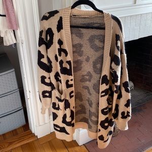 Super cute cheetah print cardigan! It is oversized and so comfy.